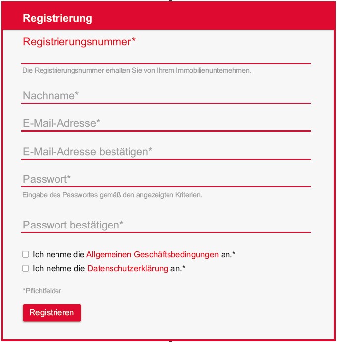 Bild der Registrierungsmaske